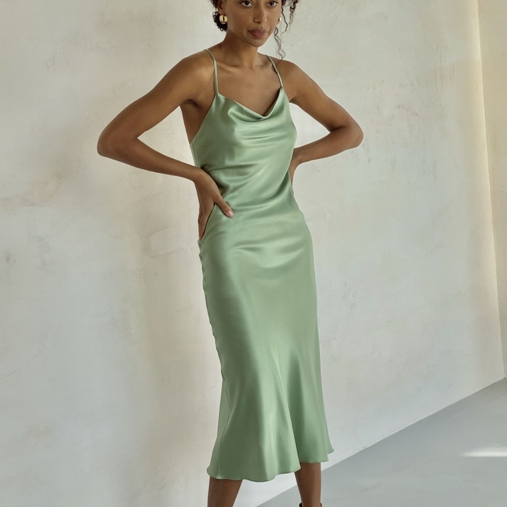 Elegant Green Satin Slip Dress